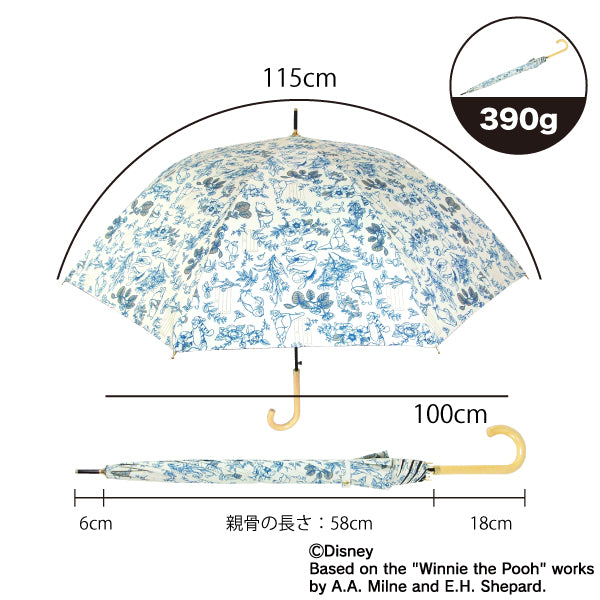 Disney 晴雨兼用長傘 プーさん ボタニカル58cm ブルー