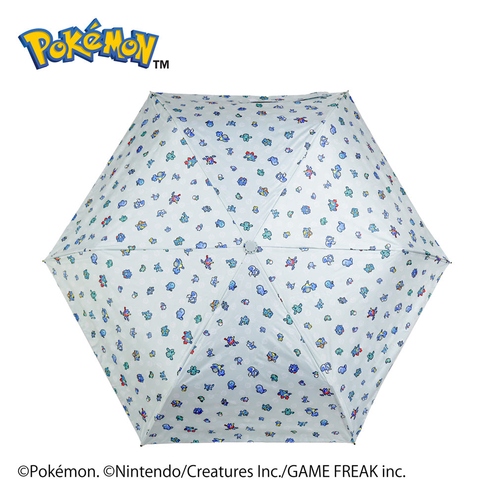 ポケモン晴雨兼用カラビナ折傘50cm　ピクセルアート　BLUE