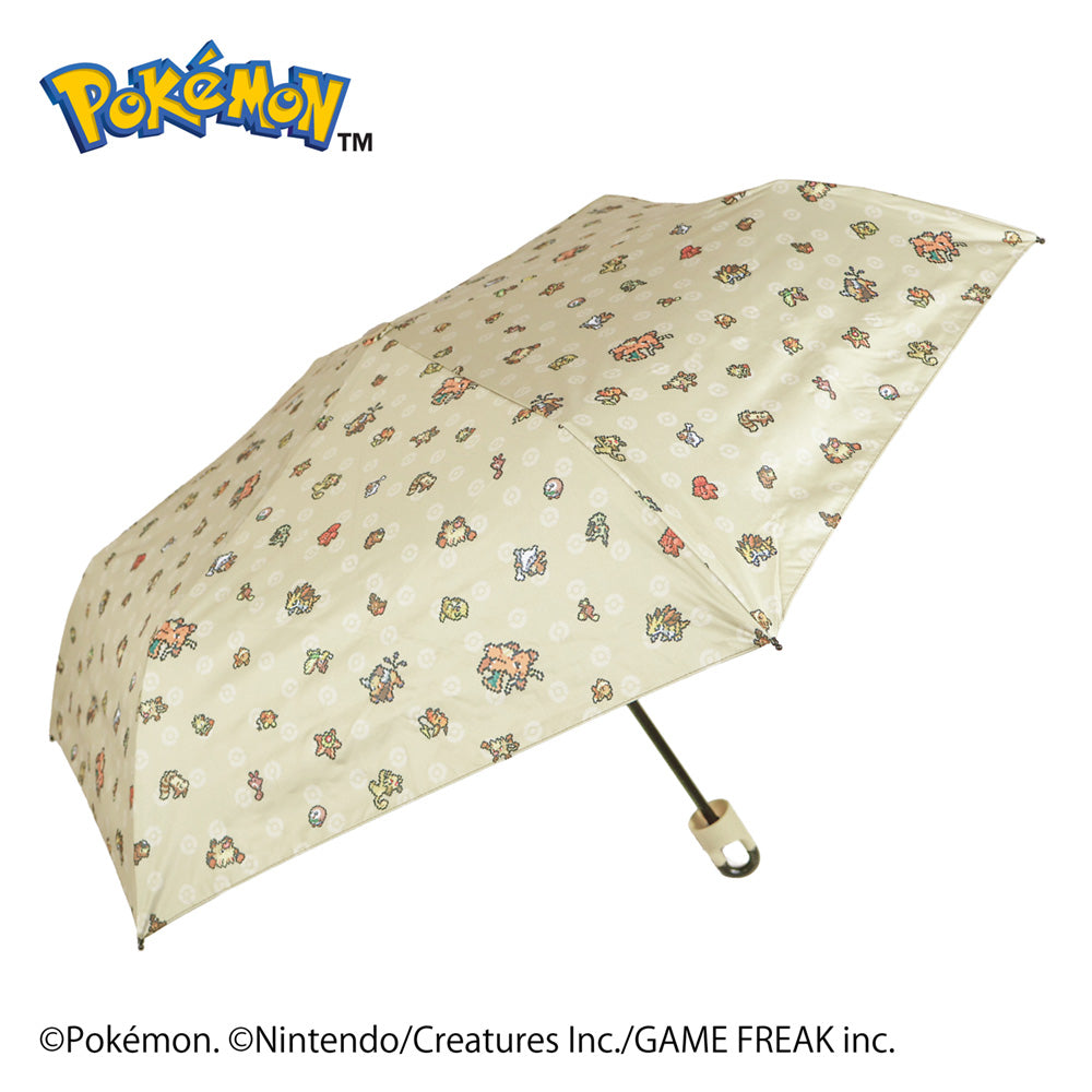 ポケモン晴雨兼用カラビナ折傘50cm　ピクセルアート BROWN