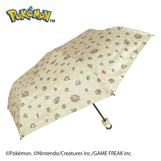 ポケモン晴雨兼用カラビナ折傘50cm　ピクセルアート BROWN