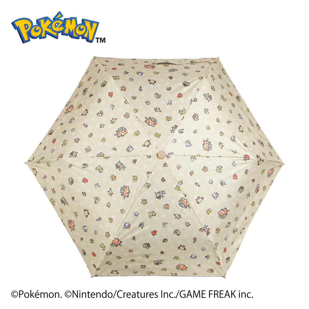 ポケモン晴雨兼用カラビナ折傘50cm　ピクセルアート BROWN