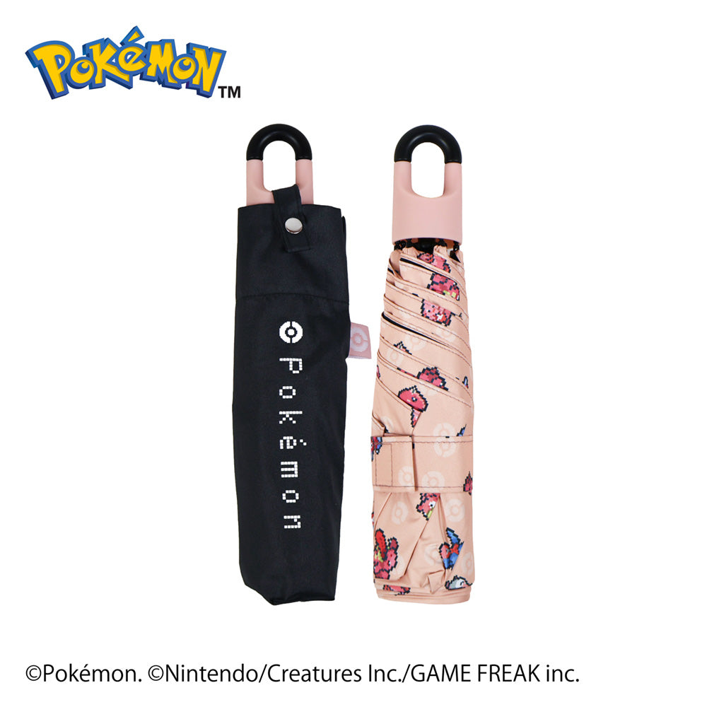 ポケモン晴雨兼用カラビナ折傘50cm　ピクセルアート PINK