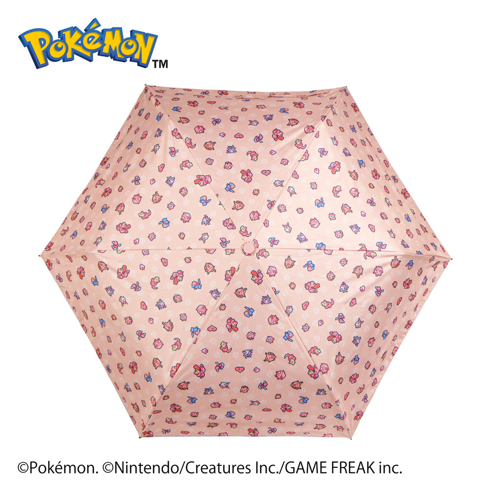 ポケモン晴雨兼用カラビナ折傘50cm　ピクセルアート PINK