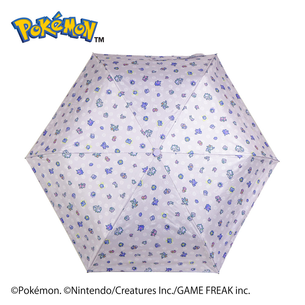ポケモン晴雨兼用カラビナ折傘50cm　ピクセルアート PURPLE
