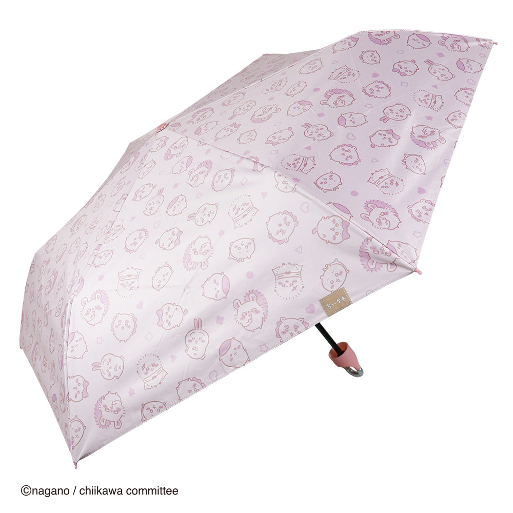 アニメちいかわ　カラビナ晴雨兼用折傘50cm　なかまたち（ピンク）